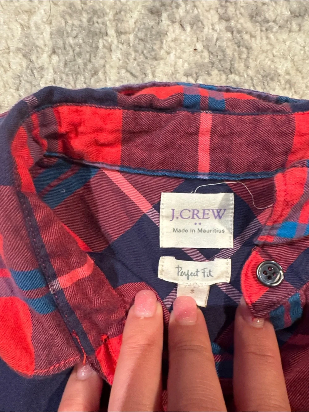 J. Crew Red and Navy Plaid Button-Down Shirt Women’s size small